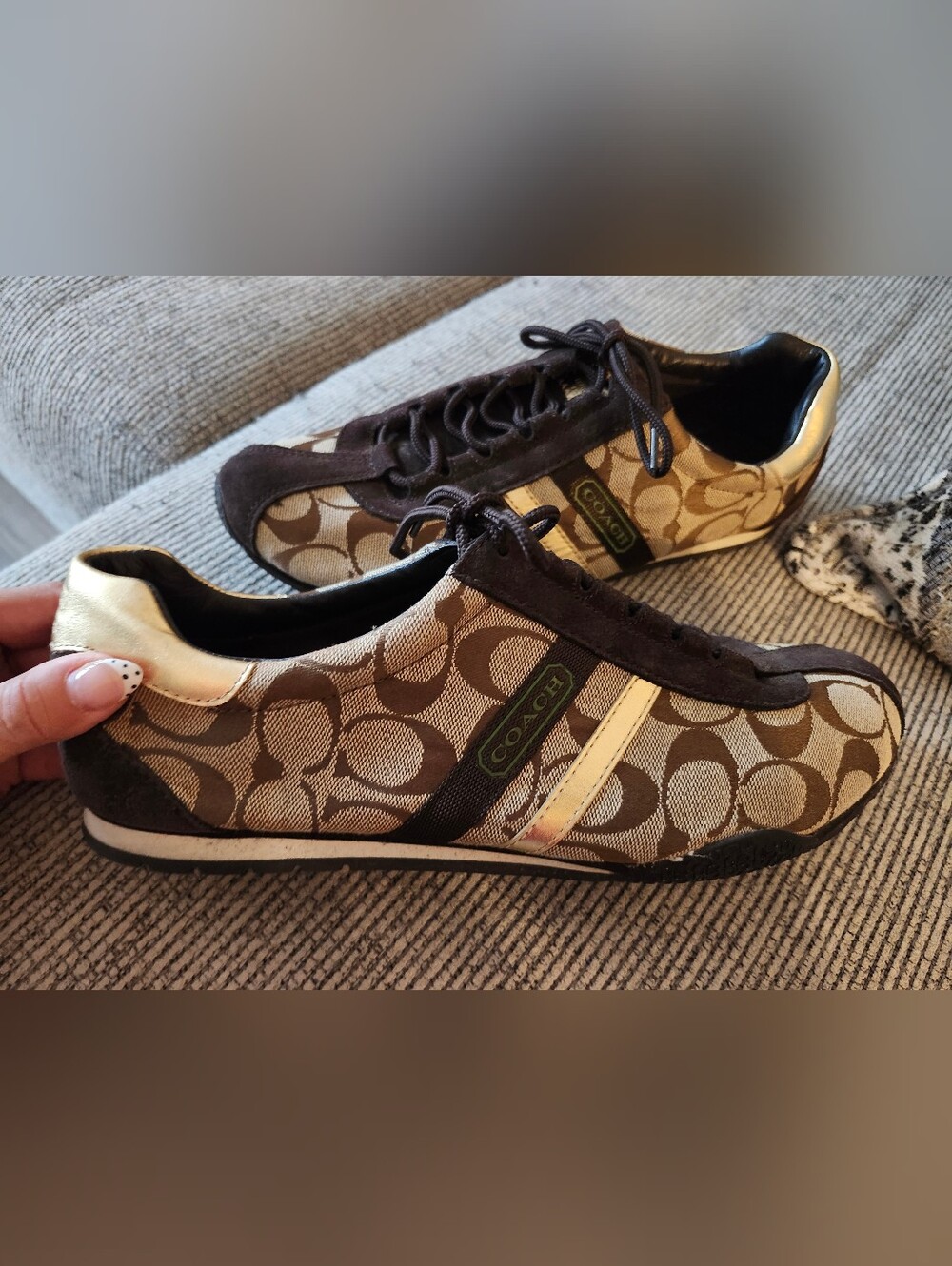 Coach Women’s Brown Signature Canvas Sneaker with Gold Accent